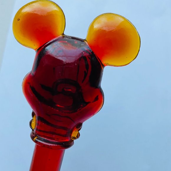 Vintage Disney Amberina Red Glass Mickey Mouse Bottle Stopper 4” Collectible - Picture 2 of 9